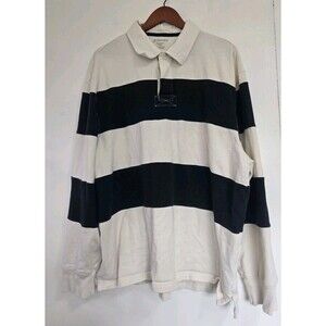 St Johns Bay Rugby Shirt  Mens Size 2XL Striped Polo Long Sleeve White Y2K Retro